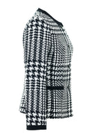 Side View, Pockets, Long Sleeves of Busy Busy Black and White Ladies Jacket with Houndstooth Check Pattern