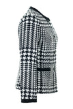 Side View, Pockets, Long Sleeves of Busy Busy Black and White Ladies Jacket with Houndstooth Check Pattern