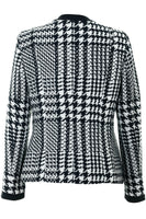 Back View, Long Sleeves of Busy Black and White Houndstooth Pattern Jacket