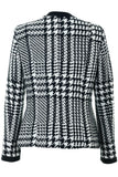 Back View, Long Sleeves of Busy Black and White Houndstooth Pattern Jacket