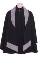 Busy Clothing Womens Black Wool Blend Cape with Detachable Scarf