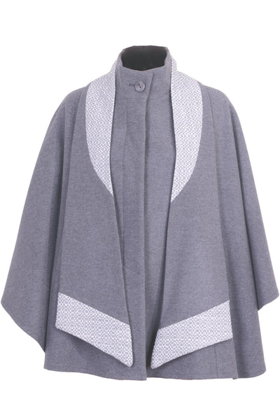 Busy Clothing Womens Grey Wool Blend Cape with Detachable Scarf