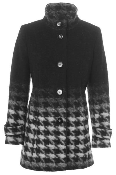 Busy Clothing Womens Black & White Wool Blend Dog Tooth High Neck Coat