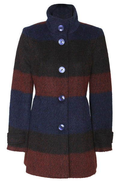 Busy Womens Multi-Colour Lined High Neck Wool Blend Coat