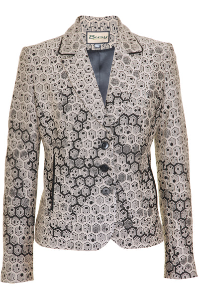 Busy Clothing Womens Beige and Black Geometric Design Jacket