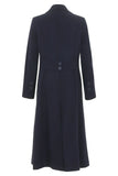 Busy Clothing Womens Dark Navy Wool Blend Long Coat Back View Vent Belt