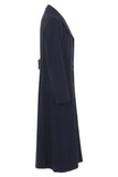 Busy Clothing Womens Dark Navy Wool Blend Long Coat Long Sleeves Pockets